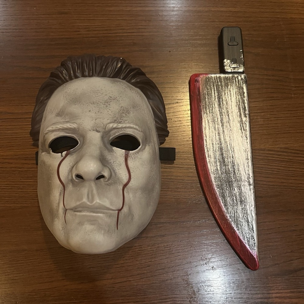Michael Myers Style Mask Plastic Knife Halloween II Blood Tears Costume Horror